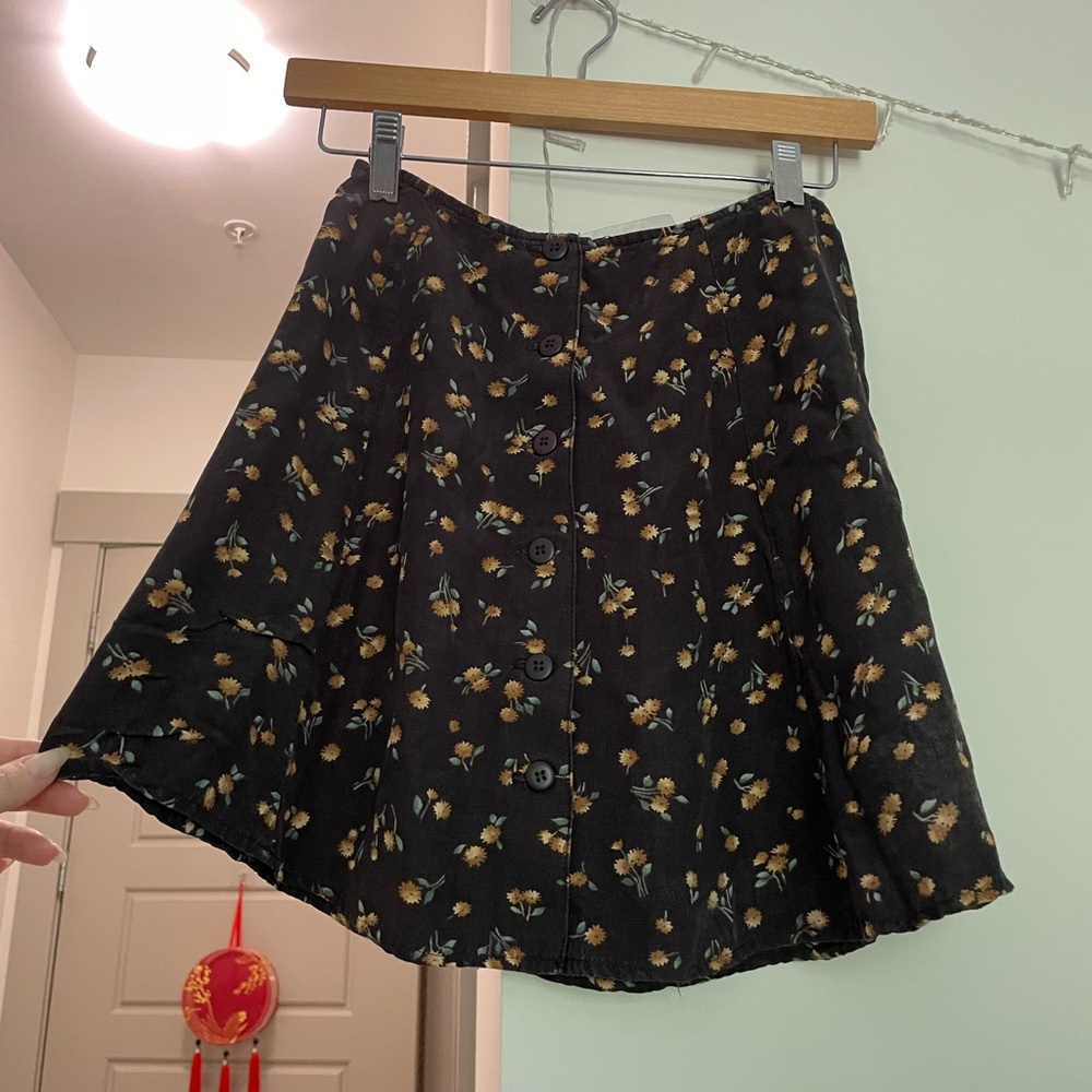 Express Black Floral A-Line Skirt